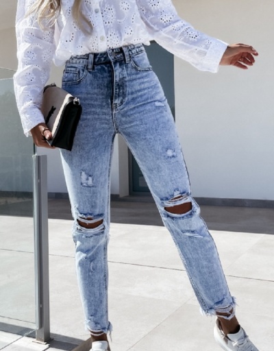 Replica  Women's Casual High Waist Ripped Jeans #796606 $27.59 USD for Wholesale