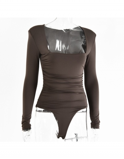 Replica  Sexy Low-Cut Square Neck Pure Color Women's Bodysuit Long Sleeve Square Neck #796620 $16.25 USD for Wholesale