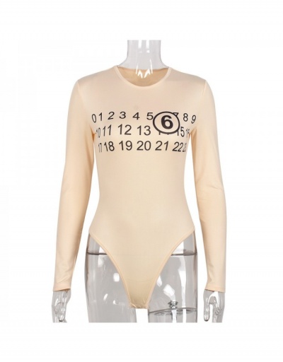 Replica  Round Neck Number Printing Temperament Sexy Women's Bodysuits Long Sleeve Crew Neck #796624 $18.04 USD for Wholesale