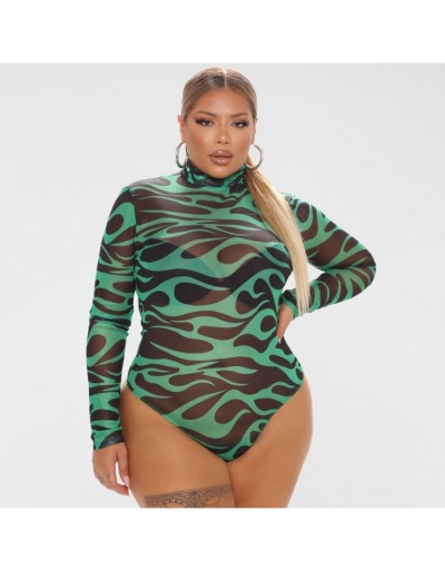 Replica  Printing See Through Skinny Long Sleeve Bodysuit Long Sleeve Turtle Neck #796627 $19.73 USD for Wholesale