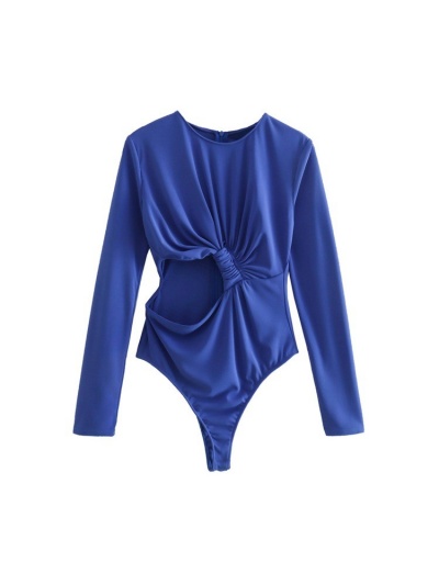 Replica  Casual Hollowed Out Pure Color Long Sleeve Bodysuits Long Sleeve Crew Neck #796631 $32.17 USD for Wholesale