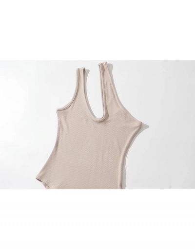 Replica  Knitting Hollowed Out Pure Color Women's Bodysuits Sleeveless Inclined Shoulder #796632 $26.07 USD for Wholesale