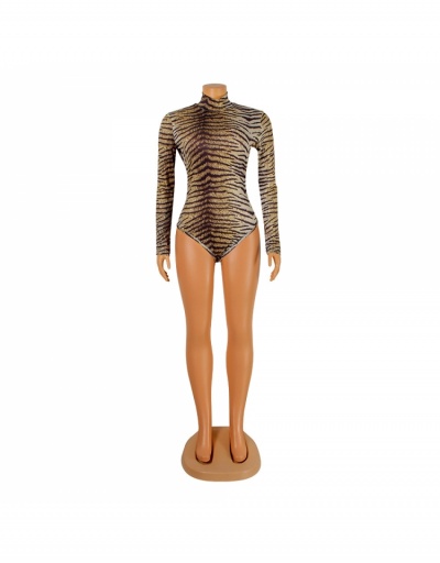 Replica  Tiger Print Long Sleeve Sexy Bodysuits For Ladies Long Sleeve Mock Neck #796644 $18.15 USD for Wholesale