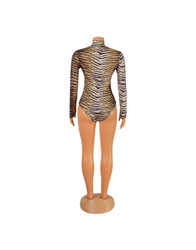 Replica  Tiger Print Long Sleeve Sexy Bodysuits For Ladies Long Sleeve Mock Neck #796644 $18.15 USD for Wholesale