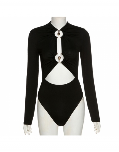 Replica Seductive Black Hollow Out  Long Sleeve Bodysuits Long Sleeve Crew Neck #796650 $24.52 USD for Wholesale