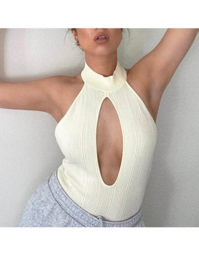  Sexy Knitted Hollow Out Pure Color Bodysuits  Sleeveless Mock Neck #796664 $26.49 USD, Wholesale Fashion Bodysuits