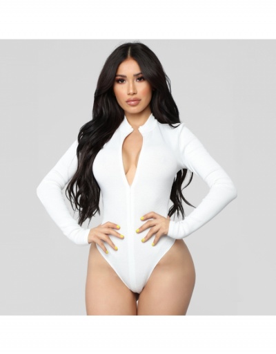 Replica Simple Design Solid Zipper Down Long Sleeve Bodysuits Long Sleeve O Neck #796665 $22.98 USD for Wholesale