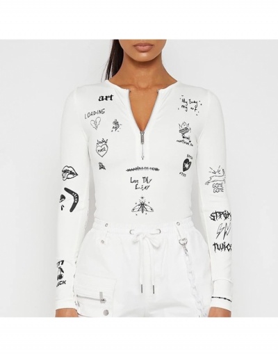 Fashionable Printed Half Zipper Long Sleeve Bodysuits Long Sleeve Crew Neck #796668 $20.36 USD, Wholesale Fashion Bodysuits