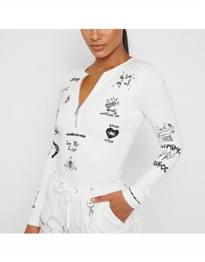 Replica Fashionable Printed Half Zipper Long Sleeve Bodysuits Long Sleeve Crew Neck #796668 $20.36 USD for Wholesale