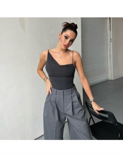 Designer Gray Backless Sleeveless Bodysuits Sleeveless Inclined Shoulder #796669 $13.83 USD, Wholesale Fashion Bodysuits