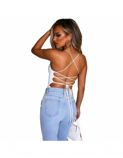 Replica  Sexy Backless Lace Up Pure Color Bodysuit Sleeveless Boat Neck #796671 $17.45 USD for Wholesale