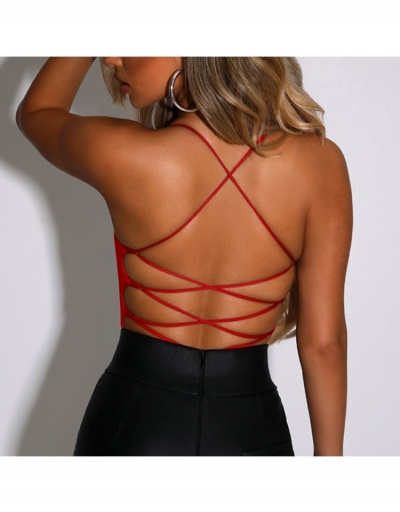 Replica  Sexy Backless Lace Up Pure Color Bodysuit Sleeveless Boat Neck #796671 $17.45 USD for Wholesale