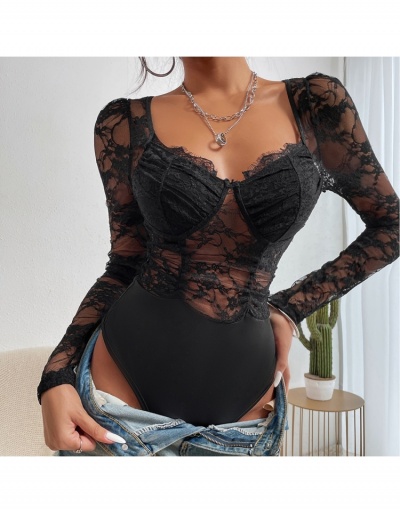  Sexy See Through Lace Long Sleeve Bodysuit Long Sleeve V Neck #796679 $18.59 USD, Wholesale Fashion Bodysuits