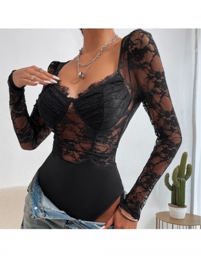 Replica  Sexy See Through Lace Long Sleeve Bodysuit Long Sleeve V Neck #796679 $18.59 USD for Wholesale