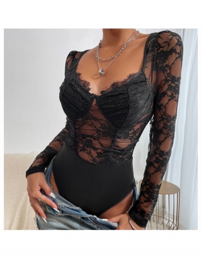 Replica  Sexy See Through Lace Long Sleeve Bodysuit Long Sleeve V Neck #796679 $18.59 USD for Wholesale