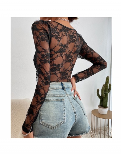 Replica  Sexy See Through Lace Long Sleeve Bodysuit Long Sleeve V Neck #796679 $18.59 USD for Wholesale