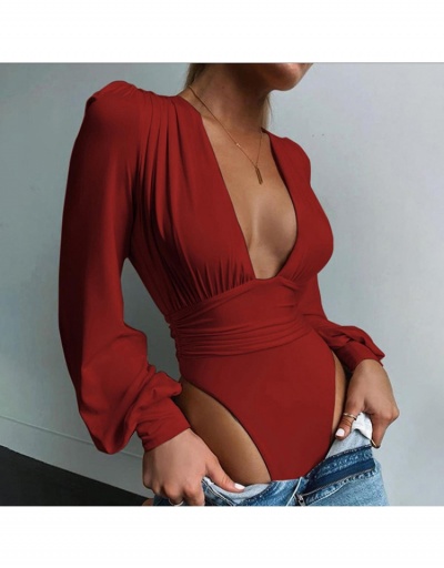 Replica Sexy Deep V Neck Long Sleeve Women Bodysuit Long Sleeve V Neck #796689 $18.76 USD for Wholesale