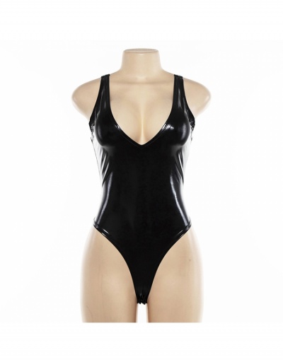 Replica  PU Sleeveles Black One Piece Bodysuit Sleeveless U Neck #796690 $15.73 USD for Wholesale