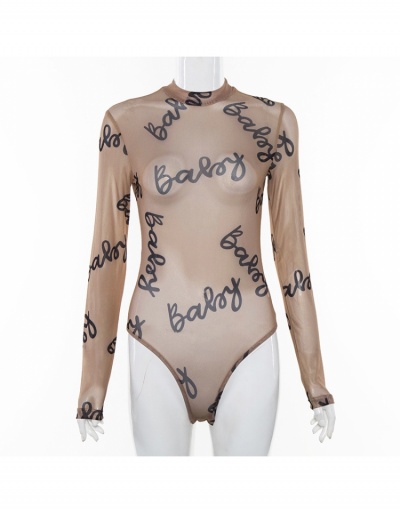 Replica  Gauze Printing Letter See-through Long Sleeve Bodysuit Long Sleeve Mock Neck #796691 $15.73 USD for Wholesale