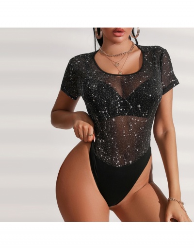  Sexy See Through Short Sleeve Bodysuit Short Sleeve Scoop Neck #796694 $14.66 USD, Wholesale Fashion Bodysuits