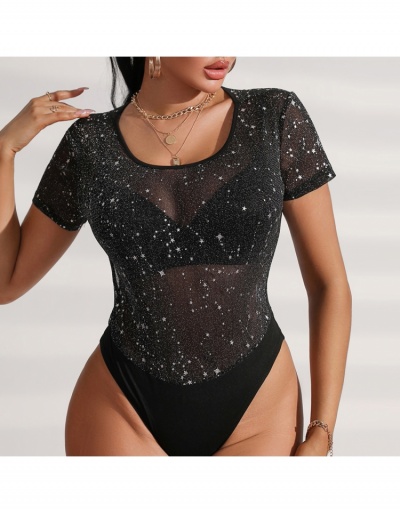 Replica  Sexy See Through Short Sleeve Bodysuit Short Sleeve Scoop Neck #796694 $14.66 USD for Wholesale