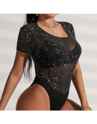 Replica  Sexy See Through Short Sleeve Bodysuit Short Sleeve Scoop Neck #796694 $14.66 USD for Wholesale