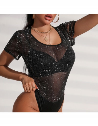 Replica  Sexy See Through Short Sleeve Bodysuit Short Sleeve Scoop Neck #796694 $14.66 USD for Wholesale