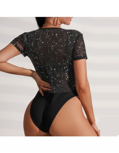 Replica  Sexy See Through Short Sleeve Bodysuit Short Sleeve Scoop Neck #796694 $14.66 USD for Wholesale