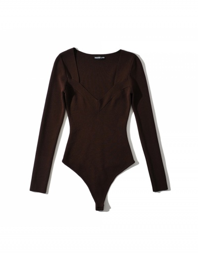  Simple Solid Color Long Sleeve Bodysuit Long Sleeve Scoop Neck #796696 $37.73 USD, Wholesale Fashion Bodysuits