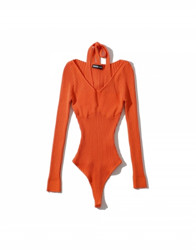 Replica  Sexy Halter Pure Color Long Sleeve Bodysuit Long Sleeve Halter #796698 $43.68 USD for Wholesale