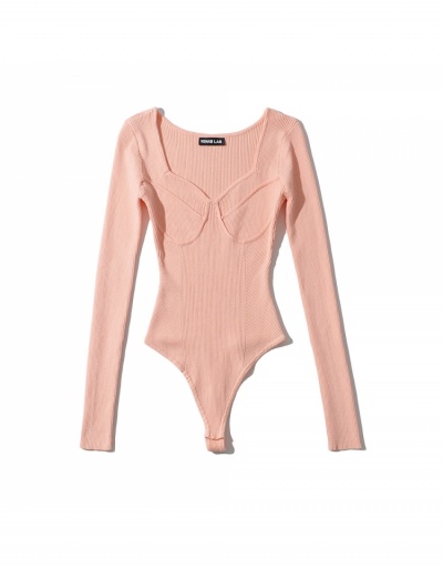 Replica  Sexy Knitting Pure Color Long Sleeve Bodysuit Long Sleeve V Neck #796699 $40.56 USD for Wholesale