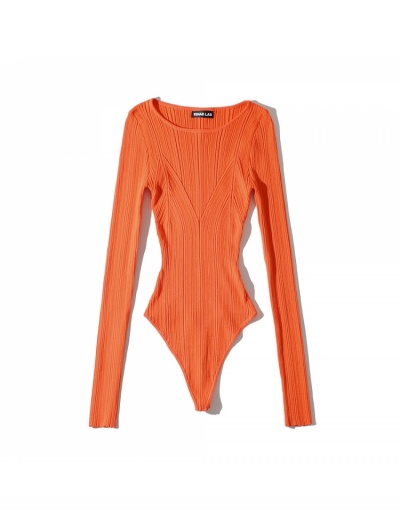 Replica  Retro Knitting Solid Long Sleeve Bodysuit Long Sleeve Crew Neck #796701 $39.42 USD for Wholesale