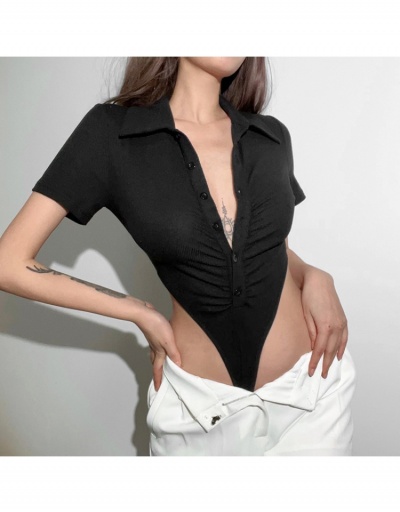 Replica Turn-down Collar Button Up Bodysuit Short Sleeve Turndown Collar #796708 $22.49 USD for Wholesale