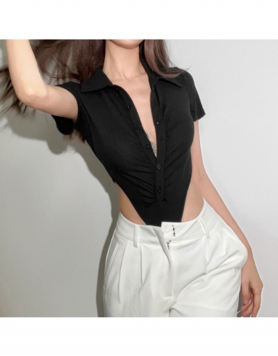 Replica Turn-down Collar Button Up Bodysuit Short Sleeve Turndown Collar #796708 $22.49 USD for Wholesale