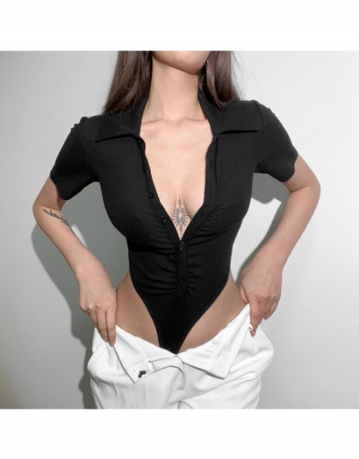 Replica Turn-down Collar Button Up Bodysuit Short Sleeve Turndown Collar #796708 $22.49 USD for Wholesale