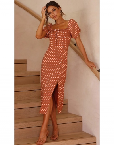 Replica  Summer Polka Dots Square Neck Puff Sleeve Dress Short Sleeve Square Neck #796713 $41.27 USD for Wholesale