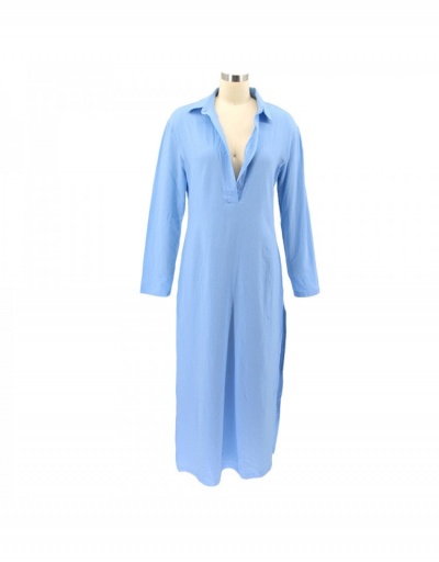 Replica  Casual Solid Color Turndown Collar Long Sleeve Dress Long Sleeve Turndown Collar #796718 $52.19 USD for Wholesale