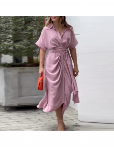 Replica Casual Street Solid Short Sleeve Shirt Dresses For Women Short Sleeve Turndown Collar #796719 $50.33 USD for Wholesale