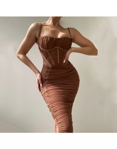  Pure Color Ruched Backless Dress Sleeveless Square Neck #796720 $41.73 USD, Wholesale Fashion Maxi Dresses