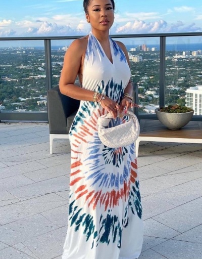 Replica  Sexy Fashion Tie Dyed Halter Backless Maxi Dress Sleeveless #796722 $26.53 USD for Wholesale