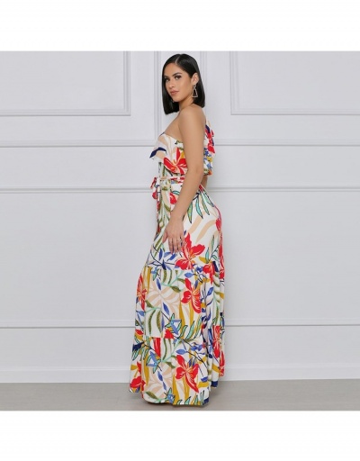 Replica Stylish Printing Inclined Shoulder Lace-up Maxi Dress Short Sleeve Inclined Shoulder #796726 $52.94 USD for Wholesale