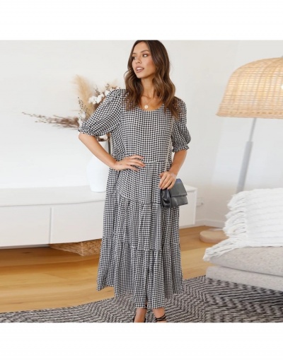 Sweety Plaid Patchwork Women's Dress Short Sleeve Crew Neck #796728 $32.87 USD, Wholesale Fashion Maxi Dresses