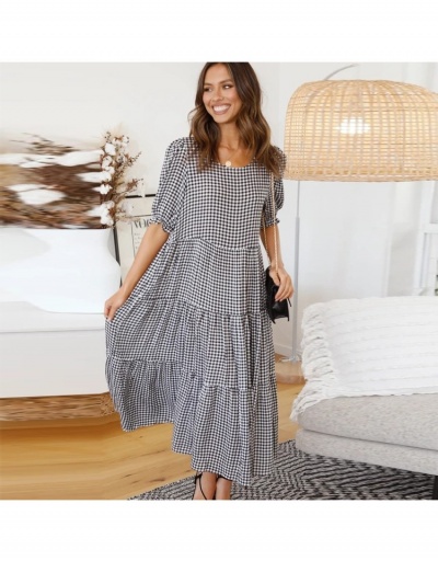 Replica Sweety Plaid Patchwork Women's Dress Short Sleeve Crew Neck #796728 $32.87 USD for Wholesale