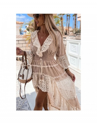 Replica  Fashion V-Neck Lace Loose Long Dress Long Sleeve V Neck #796733 $44.27 USD for Wholesale