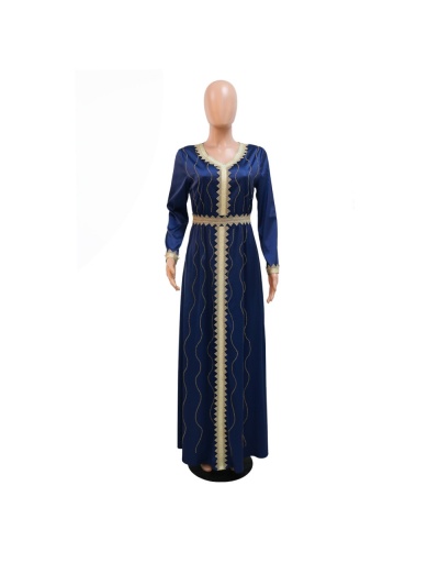 Replica Elegant Hot Drilling Patchwork Long Sleeve Maxi Dress Long Sleeve V Neck #796734 $62.28 USD for Wholesale