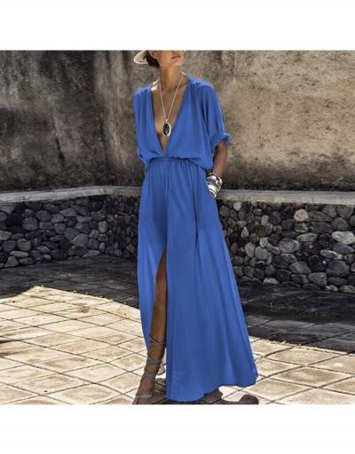 Pure Color Deep V Half Sleeve Split Hem Dress Half Sleeve V Neck #796735 $52.08 USD, Wholesale Fashion Maxi Dresses