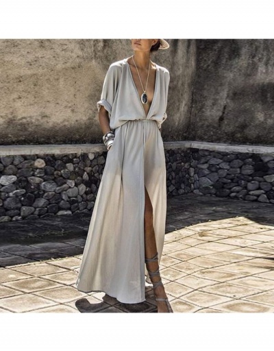 Replica Pure Color Deep V Half Sleeve Split Hem Dress Half Sleeve V Neck #796735 $52.08 USD for Wholesale