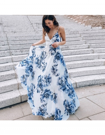  Sexy Printing V Neck Sleeveless Backless Maxi Dress Sleeveless V Neck #796736 $53.53 USD, Wholesale Fashion Maxi Dresses