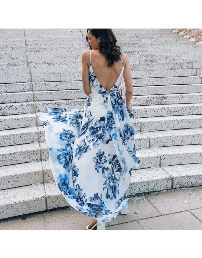 Replica  Sexy Printing V Neck Sleeveless Backless Maxi Dress Sleeveless V Neck #796736 $53.53 USD for Wholesale