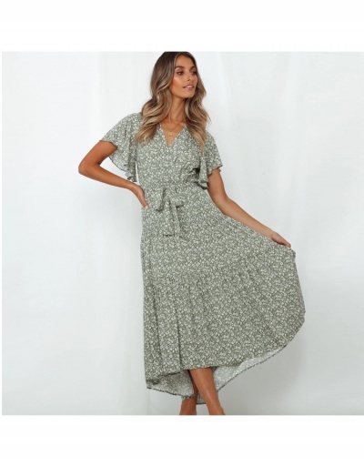  Summer Floral Ruffled Sleeve Maxi Dress Short Sleeve V Neck #796737 $41.15 USD, Wholesale Fashion Maxi Dresses